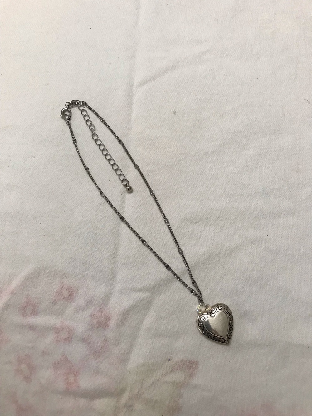 Silver Tone Heart Locket Choker Dainty Necklace 12”
